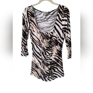 Boston Proper Zebra Print Women's Draped Front Top, S